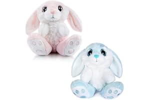 My OLi Easter Bunny 18cm/7" Stuffed Bunny Soft Toy 2 Pack Plush Rabbit with Bunny Ear Stuffed Bunny Animal Birthday Gifts for Kids Babies Boys Girls, Pink & Blue