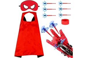 AONUILY Spider Web Shooter, Spider Launcher Gloves Wrist Toys with Cape Spider Mask Spider Wrist for Kids Boys Girls (6P Sucker Bullets+Cape)