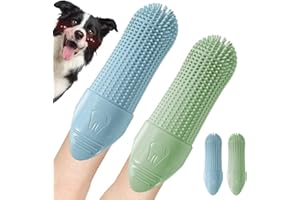 SOLINOREX 4 Fundas de Limpieza Dental de Dedo para Mascotas - Cepillos de Silicona Suave para Dientes de Perros y Gatos, Kit de Higiene Bucal para Encías Sensibles (2 Azul, 2 Verde)