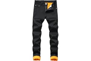 ACHINEL Men's Fleece Lined Jeans Denim Trousers Winter Warm Thick Pants with Pockets