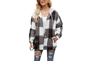 HVEPUO Damska kurtka koszulowa w kratkę, z długim rękawem, koszula, płaszcz, flanelowa kurtka
