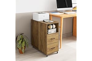 HOCSOK Mesa Auxiliar para Salón Dormitorio y Oficina Mesa Lateral para Sofá y Cama con Ruedas Archivador Móvil con 2 Cajones y 3 Estantes de Madera 60 x 30 x 65 cm (Marrón Rústico)