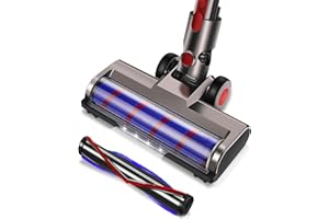 OMYOPY Cabezal de aspiradora de repuesto para aspiradoras Dyson V7, V8, V15, V10, V11, SV14, SV12, SV11, SV10, con 4 faros LED y 2 rodillos de repuesto, cabezal de cepillo de repuesto para alfombras de suelo