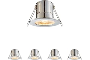 NATIONAL LIGHTING Fire Rated Downlights, Chrome Slimline Bathroom/Shower IP65 Waterproof Ceiling Lights, LED Warm White 3000K, 4W 500 Lumens, 60 Degree Beam Angle, Long-Life 30,000 Hours - Pack of 4