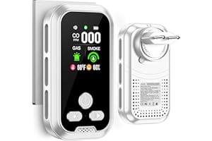 Czujnik dymu Gedsffati Plug in 5w1 Wykrywacz tlenku węgla Kombinacja detektora gazu, z akumulatorem 2000mAh, ekran HD 2.1'' [CO Monitor temp wilgotności gazu dymu] Plug&Play dla domowego, biały