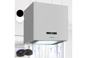 Klarstein Campana Isla de Cocina Con Flujo de Aire 595m³/h, Temporizador, 3 Modos y Control App - Extractor de Humos Regulable Para Techo