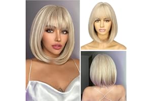 Sapphirewigs Blonde Wig for Women Fringe Short Blonde Bob Wigs Daily Party Hair Natural Looking 12 inch