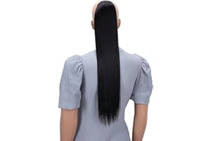 CAISHA by PRETTYSHOP 60cm Posticcio Per Capelli Hailey Con 2 Nastri Coda Di Cavallo Voluminoso Capelli Finti Liscio Nero Naturale HC14