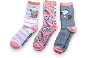 PEANUTS - Pack 3 Calcetines de Snoopy - Calcetines Oficiales Rosa Blanco y Gris - para Mujer UK 3.5-7 EUR 36-40