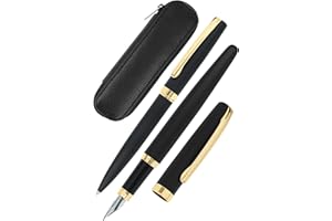Online set d'écriture Eleganza│ ensemble de stylo-plume & stylo-bille & étui en cuir │plume iridium M │ réchargeable │ coffret cadeau │ couleur noir et doré