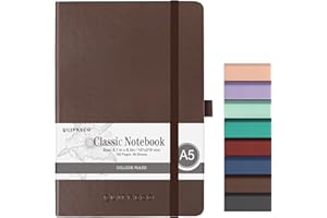 joibabe A5 Notebook with Lined Pages,196 Pages,100GSM Notepad with Soft PU Cover,Pen Holder,inner Pocket,Index Tabs.Journal Note Book for Office School Home Business Writing and Note-Taking(brown)