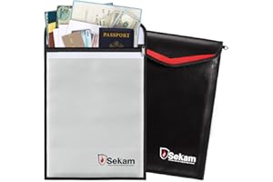 SEKAM Lot de 2 sacs ignifuges pour documents (38,1 x 27,9 cm), sac pour argent ignifuge, sac étanche et résistant au feu pour documents A4, documents de format légal avec fermeture éclair et fermeture