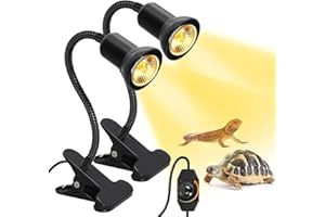 LAKONEI Lampada Riscaldante Tartarughe Lampada Tartarughe Acqua UVB Lampada Riscaldante Rettile con Interruttore dimmerabile per Anfibi Lucertola, Drago Barbuto, Bianca (Senza lampadina) (2 Pezzi - Nero)