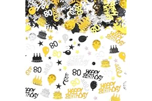 BLUELVES Konfetti happy birthday, 80. Geburtstag Deko Konfetti Gold Schwarz, Tischdeko 80 Geburtstag Mann, Streudeko 80. Geburtstag Schwarze Luftschlangen, Glitzer Konfetti Geburtstag Frau Mann