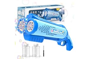 Panamalar Bubble Gun Dual Tubes, Automatic Bubble Machine 15000+ Rich Bubbles Per Minute, 16 Wands Electric Bubble Maker Machine Bubble Toys for Kids with 2 Solutions for Outdoor Summer Wedding Party