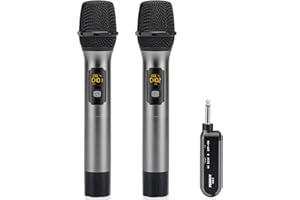 PERWHY Wireless Microphone System, Cordless Dual Handheld Dynamic Mic Set with Rechargeable Receiver, for Karaoke Party, Voice Amplifier, PA System, Singing Machine, Church, Wedding, Meeting, 200ft