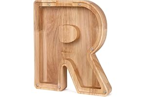 SLAGGZO Wooden Letter Money Box for Kids, Personalized Alphabet Piggy Banks with Clear Alphabet Stickers, Letter Coin Bank for Family DIY Decoration, Christmas, Birthday, 18x18 cm