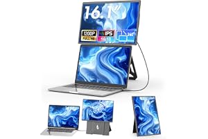 Teamgee 16,3 tum bärbar skärmförlängare, FHD 1200P IPS bärbar bildskärm med höjdjusterbart 360° magnetiskt stativ, ultratunn