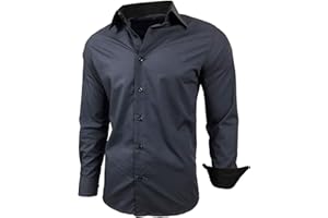 Baxboy Herren-Hemd Slim-Fit Bügelleicht Für Anzug, Business, Hochzeit, Freizeit - Langarm Hemden für Männer Langarmhemd R-44