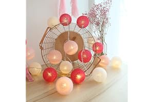 KWODE Guirlande Lumineuse Boule Coton, Interieur Decoration Noël Deco, 3.5M 20er LED Globe Light, Fille, Princesse, Enfant, Bebe, Chambre Mariage Atmosphera Décorations, (USB 6cm Rose/Rouge)