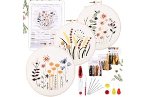 YINVA Anfänger Stickerei Set Stickerei Set, Blumenmuster Pflanzen Kreuzstich-Kit Starter Tools Kit mit 3 Stück Kunststoff-Stickrahmen, für DIY Kunst, Handwerk, Nähen