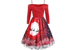 HAOLEI Women Christmas Dresses UK Clearance,Ladies Short Lace Sleeve Santa Print Elf Xmas Dresses,Flared A Line 1950s Swing Dress Christmas Costume for Cocktail Party Size 8-16