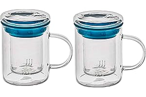 casavetro - Tazza da tè all in One, Grande, con colino e Coperchio, in Vetro borosilicato, Vetro, Bianco, 2 Pezzi