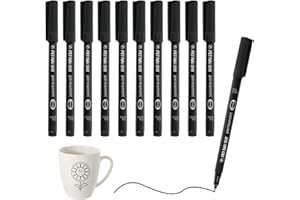 MEUKCEZ 10 Pcs Fine Point Black Permanent Marker Pens, Marker Pen Quick Drying & Waterproof Pen Set for Doodling, Marking on Plastic Wood Metal Glass, Ideal for Office School Arts & Crafts Supplies (0.6mm)