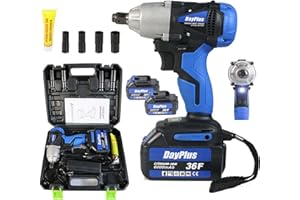 AutoBaBa 21V Clé à Chocs Sans Fil Brushless, 420Nm Boulonneuse a Choc Electrique avec 2 x 6.0Ah Batterie, Couple Réglable, Charge Rapide, avec 4 Douilles à Chocs 14-17-19-22 mm