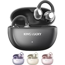 King Lucky Clip-On Open Ear Bluetooth Earbuds - 45H Playtime, IP56, No Ear Tip, For Glasses & Small Ears