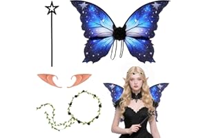 Yozexin Fairy Wings and Wand Kit, Fairy Costume Set with Fairy Wings, Flower Garlands Elf Ears and Magic Wands for Kids Adults Role Playing Holiday Gatherings