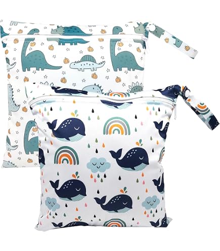 Set 3 Wet Bag Per Pannolini A Tema Dinosauro – Misure Multiple, Impermeabili In PUL, Con Zip E Bottone A Pressione, Per Campeggio, Viaggio E Spiaggia