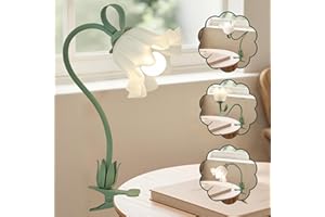 WLHBF Clip on Light Flower Desk Lamp,3 Coluor Modes LED Eye-Caring Reading Light,Flexible Gooseneck Clip on Bedside Light for Beds Headboard Desk Office Bedroom Dorm