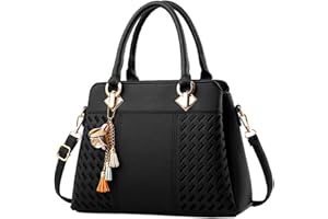 Vividora Schwarz Handtasche Damen Shopper Tasche Mittelgroß,PU Leder Umhängetasche Schultertasche Crossbody Bag Henkeltaschen mit mehreren Innentaschen
