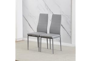 Homullel Modern Upholstered Dining Chairs Set for Dining Room, Kitchen, Kitchen Chairs Set of 2, Stainless Steel Frame (Faux Leather, Grey)