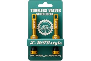 XMTBSTYLE 2 Valvula Tubeless MTB | Pack Válvulas Presta para Bici de Montaña, Carretera, E-bike, Gravel, BMX | Pack 2 Valvula Bicicleta para Kit tubeless | Valvulas MTB tubeless Bici (44mm) DORADA