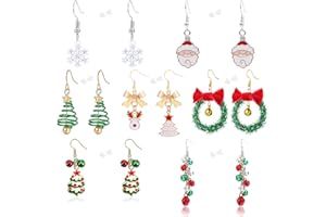 FUNRELAXER 7 Paar Weihnachts Ohrringe, Weihnachten für Damen, Christmas Earrings, Schneeflocken, Weihnachtsmann, Weihnachtsglocken, Weihnachtsbaum Ohrringe für Festliche Anlässe und Täglichen Gebrauch