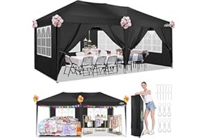 COBIZI Pavillon 3x6 Wasserdicht Faltpavillon mit 6 Seitenteilen Freiluft Faltpavillon Stabile UV-Schutz 50+ Pop Up Gartenpavillon Partyzelt für Freien, Garten, Party, Hochzeit, Markt (3x6m Schwarz)