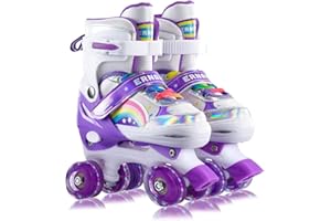 SUMEBER Sumber Patines para Niñas y Niños: Patines de Doble Tamaño Ajustables, Patines en Línea con 8 Ruedas Iluminadas, Protección Completa para Juegos de Interior y Exterior