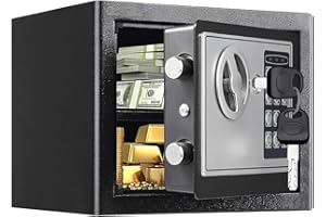 MEETOZ Safe Box, Electronic Safe Box with Keypad & Keys, Small Money safe Box for Home,Mini Safe for Kids, Electronic Security Money Safe for Cash,Lock Box with Code Keys,0.23 Cubic Feet Black