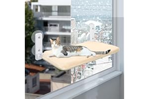 Casgee Window Lounger for Cats, 60 x 30 cm, Cat Hammock with Sturdy Suction Cups, Cat Window Lounger, Foldable Cat Bed, Window, Window Sill, Cat Lounger, Up to 20 kg, Cat Hammock Window, Beige