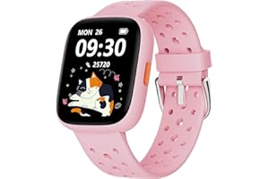 BIGGERFIVE Smartwatch dla dzieci, zegarek fitness 1,8", krokomierz, puls 24/7, monitor snu, alarm wibracyjny, wodoszczelność IP68, puzzle z aplikacją/bez, dla dziewcząt, nastolatków 5-16, różowy