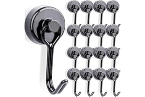KEUKENKET Pack of 16 Magnetic Hooks Strong Magnets Heavy Duty,15 kg Pull 20 mm Swivel Swing Magnetic Hook, Magnetic Hook Neodymium Magnets Strong for Iron Doors, Refrigerators, Kitchen,Warehouse, Office