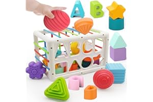DQMOON Montessori Toys for 1 Year Old Boys Girls 1st Birthday Gifts, Baby Shape Sorter Cube for 12 18 Months, Brian Sensory Toys for Babies Early Educational Baby Travel Toys for Toddler Age 1-2