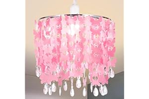 HI-ERA Butterfly Light Shade for Ceiling Pendant Light, Dreamy Lightshade with Crystal Beads, Easy Fit Lampshade with Star Light Effect for Girl’s Bedroom Decoration, Diameter 30cm, Pink