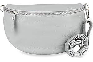 Frentree® Damen Echtleder Bauchtasche, Made in Italy, Umhängetasche Crossbody Tasche Schultertasche mit silbernem Reißverschluss, Größe MAXI