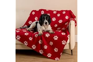 OHS Blanket for Dogs, Super Soft Comfy Fleece Throw Blanket Stylish Pet Paw Print Design Sofa Cover Throw Dog Blankets Washable Warm Pet Fleece Blankets, Red - 120 x 150cm