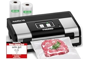 FRESKO Automatique Machine Sous Vide Alimentaire, 140 Watts, Machine Sous Vide Mains Libres, Détection Sec/Humide, Sac à 2 Rouleaux, coupeur intégré et rangement du sac (AutoMax V8)