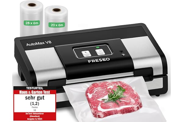 FRESKO Automatique Machine Sous Vide Alimentaire, 140 Watts, Machine Sous Vide Mains Libres, Détection Sec/Humide, Sac à 2 Rouleaux, coupeur intégré et rangement du sac (AutoMax V8)