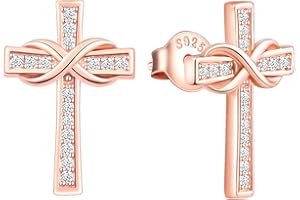 INFINIONLY Collar Pendientes para mujer, Juegos de joyas de plata 925, collar pendientes de cruz y símbolo de infinito elegante, circón con incrustaciones, juegos de joyas para niña, oro rosa